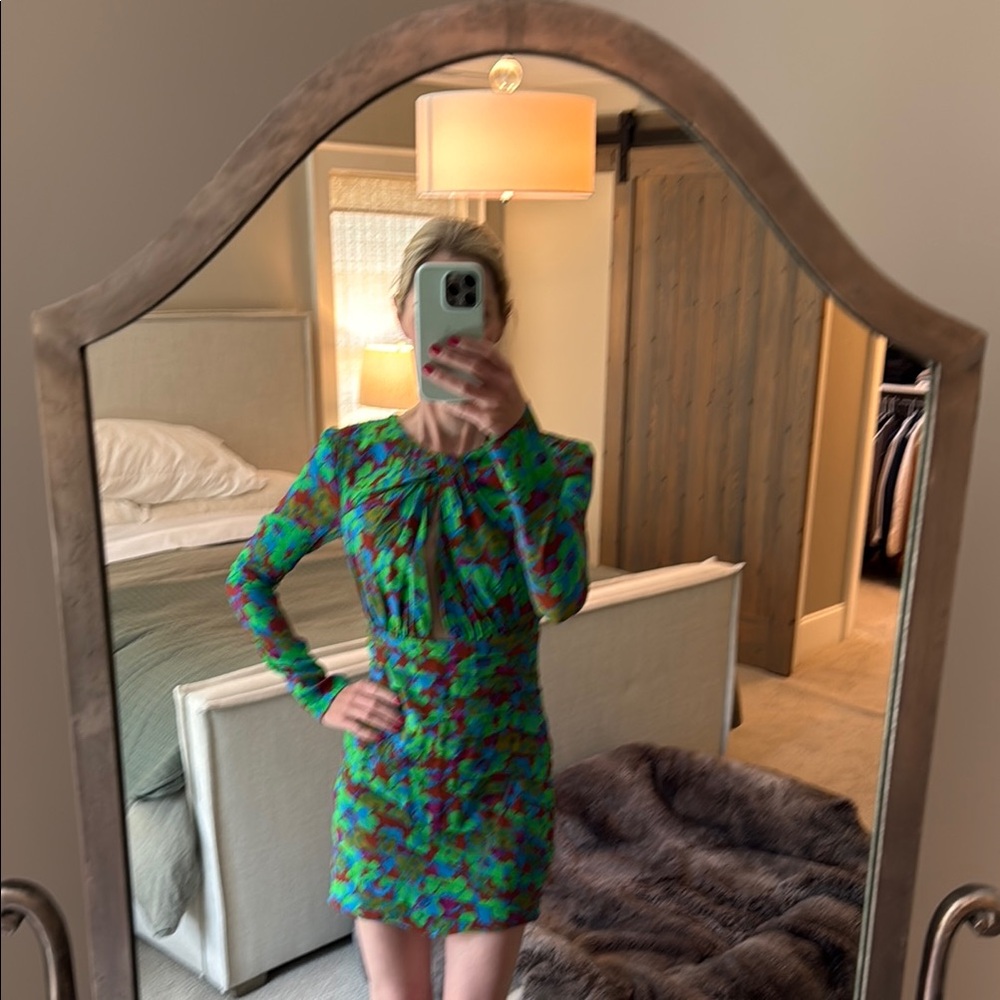 Zara Green and Red Bodycon Dress Short Sleeve